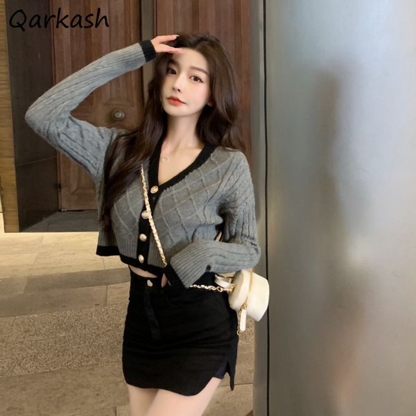 women's knits tees cardigan women vintage v-neck long sleeve twist knitted sweater fall ins contrast stitching simple all-match cropped, White
women's knits tees cardigan women vintage v-neck long sleeve twist knitted sweater fall ins contrast stitching simple all-match cropped, White