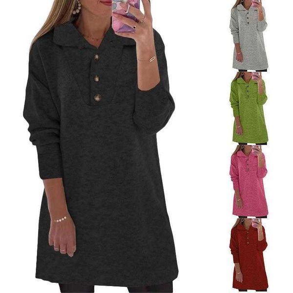 autumn and winter dresses womens clothing solid color polo collar button long, Black;gray
autumn and winter dresses womens clothing solid color polo collar button long, Black;gray