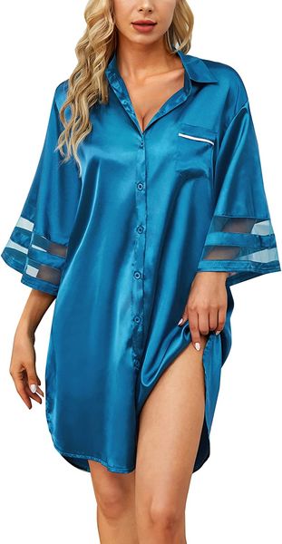 hbzdqb nightgowns for women satin sleepshirt button down 3/4 sleeves sleepwear boyfriend notch collar nightshirt, Red;black
hbzdqb nightgowns for women satin sleepshirt button down 3/4 sleeves sleepwear boyfriend notch collar nightshirt, Red;black