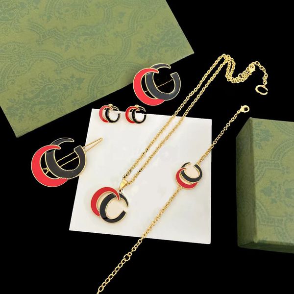 luxury designer fashion enamel jewelry sets women necklaces bracelets hair clips earrings brooches gift jewelry with box, Silver
luxury designer fashion enamel jewelry sets women necklaces bracelets hair clips earrings brooches gift jewelry with box, Silver