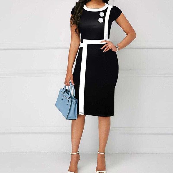 womens dresses round neck button contrast color slim fit mid length pencil dress, Black;gray
womens dresses round neck button contrast color slim fit mid length pencil dress, Black;gray