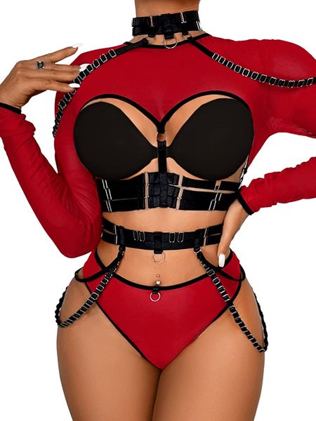kaei&shi rave outfit adjustable strappy contrast color choker chain belt, Red;black
kaei&shi rave outfit adjustable strappy contrast color choker chain belt, Red;black