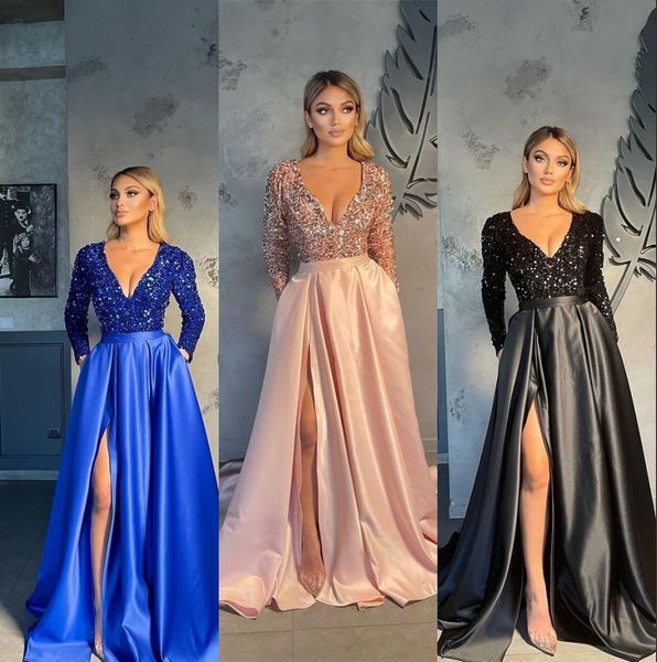 blush pink prom dresses with pocket v neck a line split evening gowns blingbling sequined satin long sleeve vestidos party wears bc15046, Black
blush pink prom dresses with pocket v neck a line split evening gowns blingbling sequined satin long sleeve vestidos party wears bc15046, Black