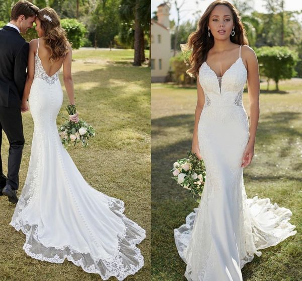 lace mermaid wedding dresses 2023 spaghetti straps v-neck backless appliques sleeveless button long bride gown train robe de mariage, White
lace mermaid wedding dresses 2023 spaghetti straps v-neck backless appliques sleeveless button long bride gown train robe de mariage, White