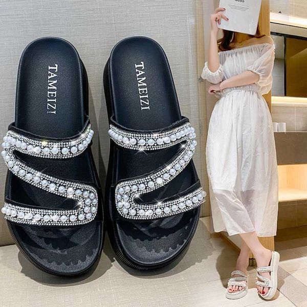 slippers 2021 new platform sandals summer slippers women fashion rhinestone pearl thick bottom slippers women wedges casual shoes g230206, Black
slippers 2021 new platform sandals summer slippers women fashion rhinestone pearl thick bottom slippers women wedges casual shoes g230206, Black