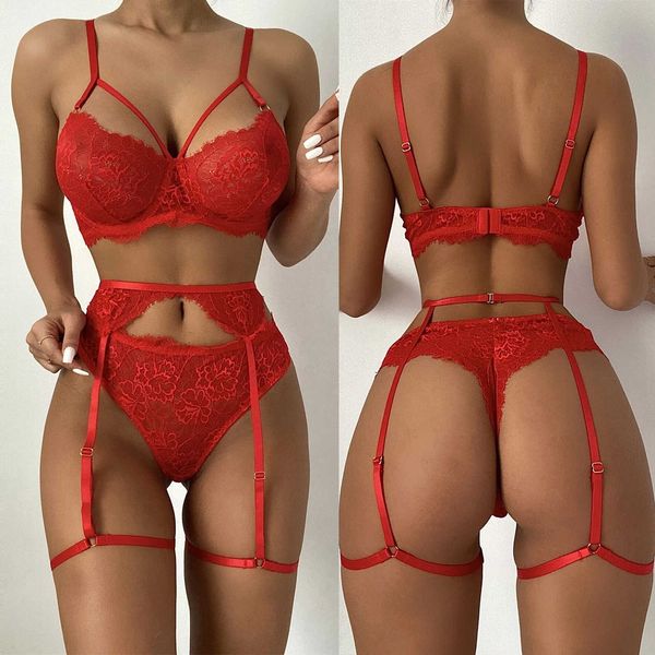 set new fashion lace lingerie underwear sleepwear steel ring pajamas garter thong lenceria for woman y2302, Red;black
set new fashion lace lingerie underwear sleepwear steel ring pajamas garter thong lenceria for woman y2302, Red;black