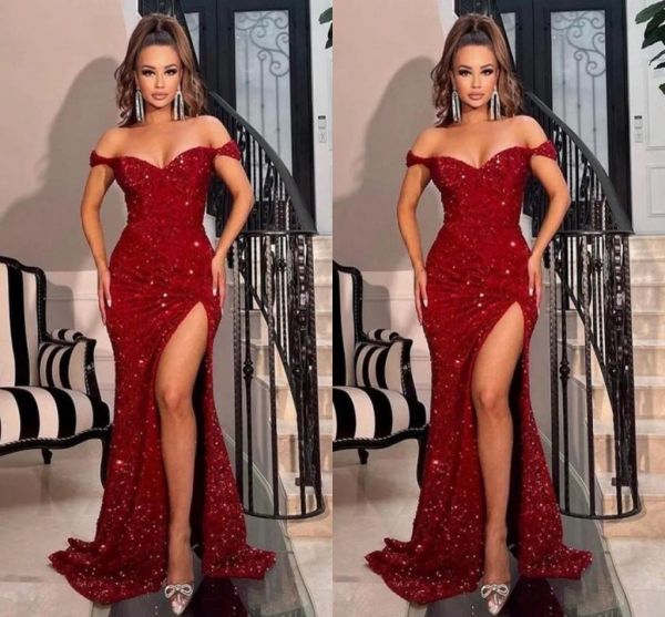 2023 birgundy sequins prom dresses mermaid straps side slit floor length custom made evening gown formal occasion wear vestidos plus size, Black
2023 birgundy sequins prom dresses mermaid straps side slit floor length custom made evening gown formal occasion wear vestidos plus size, Black