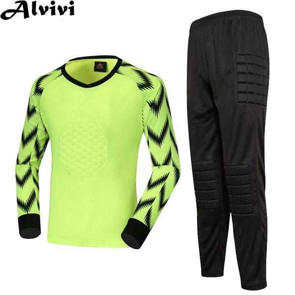 running sets kids boys soccer goalkeeper clothes goalie sport suit football training uniform long sleeve protective padded tshirt pants 2302, Black;blue
running sets kids boys soccer goalkeeper clothes goalie sport suit football training uniform long sleeve protective padded tshirt pants 2302, Black;blue