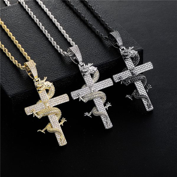18k gold plated winding dragon cross pendant necklace iced out zircon mens bling hip hop jewelry gift, Silver
18k gold plated winding dragon cross pendant necklace iced out zircon mens bling hip hop jewelry gift, Silver