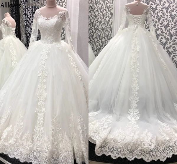 glamorous appliqued lace ball gown wedding dresses for brides sheer neck long sleeves church bridal gowns puff skirt corset back plus size v, White
glamorous appliqued lace ball gown wedding dresses for brides sheer neck long sleeves church bridal gowns puff skirt corset back plus size v, White