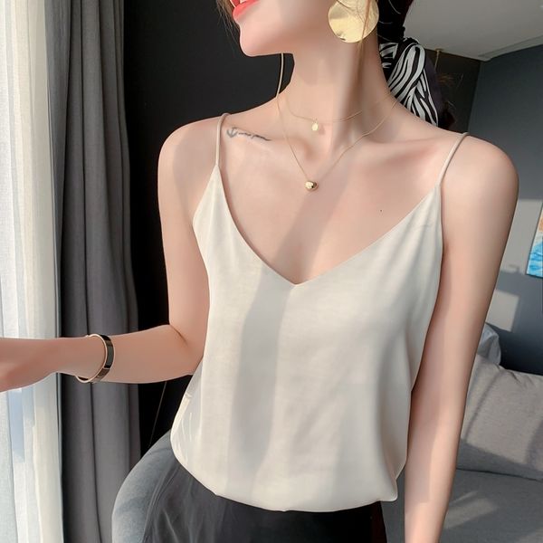 women's tanks camis 2023 summer fashion single shoulder sling vest bottoming satin silk sleeveless 230204, White
women's tanks camis 2023 summer fashion single shoulder sling vest bottoming satin silk sleeveless 230204, White