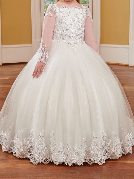 stunning flower girls' dresses ball gown long sleeves girl' party gowns 3d applique with beads sequins, White;blue
stunning flower girls' dresses ball gown long sleeves girl' party gowns 3d applique with beads sequins, White;blue