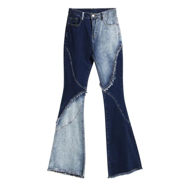 women denim pants 2023 spring color matching high waist jeans asymmetric flared jeans fashoin all match long denim trousers w348, Blue
women denim pants 2023 spring color matching high waist jeans asymmetric flared jeans fashoin all match long denim trousers w348, Blue