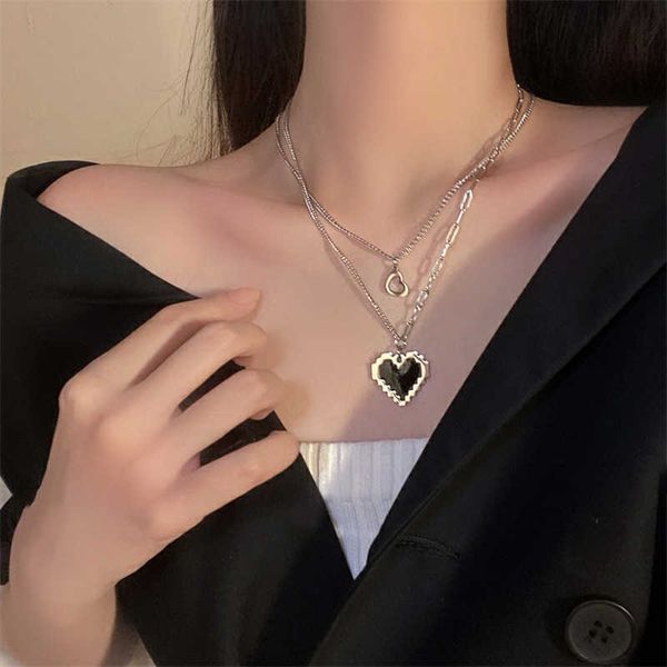 pendant necklaces black mosaic love pixel peach heart double layer necklace for women party jewelry 0206, Silver
pendant necklaces black mosaic love pixel peach heart double layer necklace for women party jewelry 0206, Silver