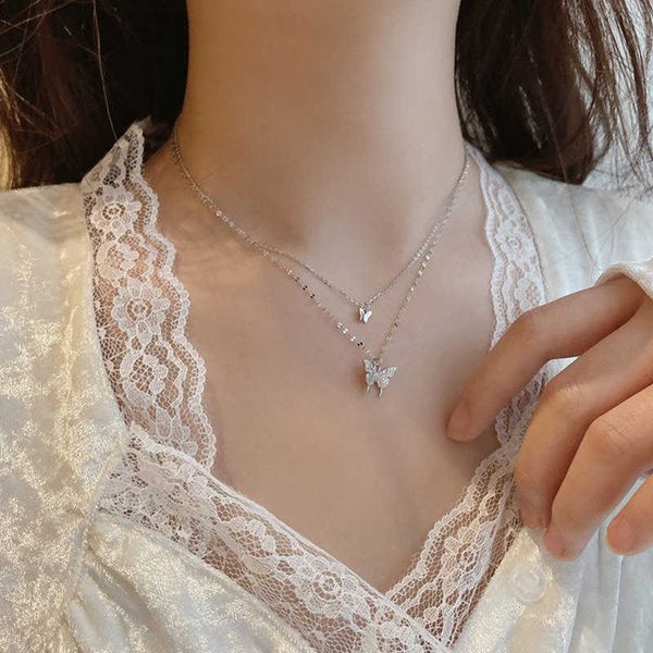 double butterfly pendant necklace charm on neck fashion color layered zircon aesthetic necklaces jewelry for women 2022 new gift 0206, Silver
double butterfly pendant necklace charm on neck fashion color layered zircon aesthetic necklaces jewelry for women 2022 new gift 0206, Silver