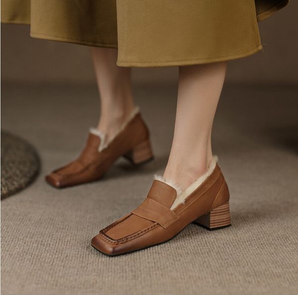 cow leather loafers women fashion square toe driving boats low heel british style lady fur single shoes, Black
cow leather loafers women fashion square toe driving boats low heel british style lady fur single shoes, Black