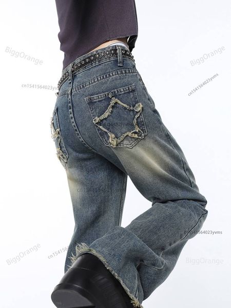 women's jeans star patch harajuku high street vintage raw edge waisted casual washed distressed woman pants 230206, Blue
women's jeans star patch harajuku high street vintage raw edge waisted casual washed distressed woman pants 230206, Blue