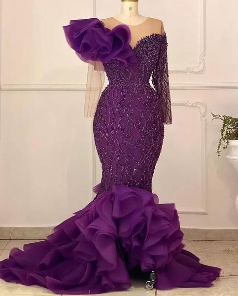 arabic aso ebi purple mermaid evening dresses illusion long sleeve beaded tulle prom formal party second reception gown, Black;red
arabic aso ebi purple mermaid evening dresses illusion long sleeve beaded tulle prom formal party second reception gown, Black;red