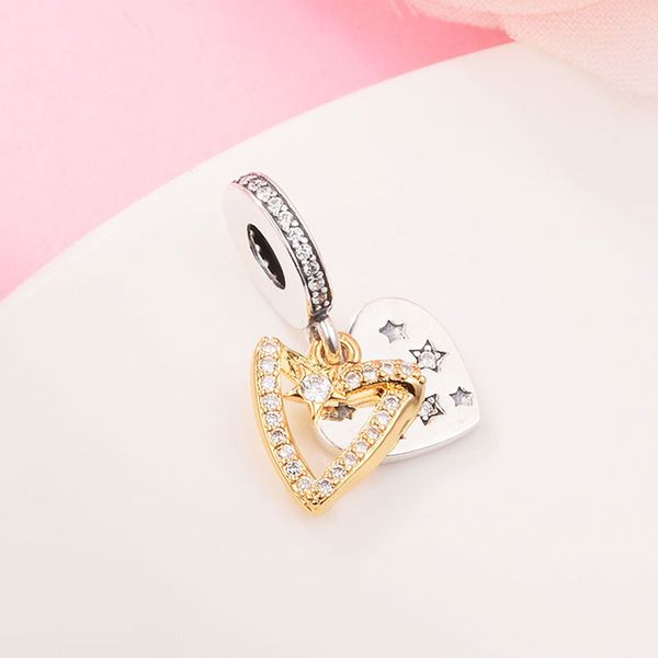 925 sterling silver shooting star hearts double dangle bead fits european jewelry pandora style charm bracelets, Black
925 sterling silver shooting star hearts double dangle bead fits european jewelry pandora style charm bracelets, Black