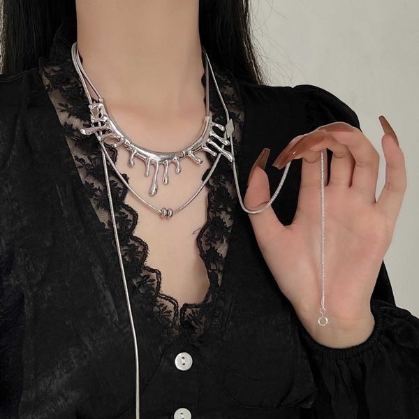 pendant cool punk rock lava liquid chains choker necklaces for women long tassel necklace korean fashion girl party dancing jewelry 0206, Silver
pendant cool punk rock lava liquid chains choker necklaces for women long tassel necklace korean fashion girl party dancing jewelry 0206, Silver