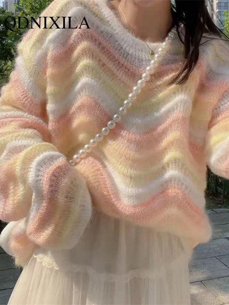 women's sweaters fashion women autumn winter loose rainbow korean sweater long sleeve pullover clothes 230206, White;black
women's sweaters fashion women autumn winter loose rainbow korean sweater long sleeve pullover clothes 230206, White;black