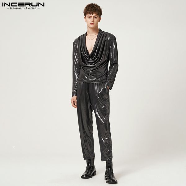 men's tracksuits 2023 fashion sets solid streetwear shiny v neck long sleeve irregular t shirt pants 2pcs party nightclub suits incerun, Gray
men's tracksuits 2023 fashion sets solid streetwear shiny v neck long sleeve irregular t shirt pants 2pcs party nightclub suits incerun, Gray