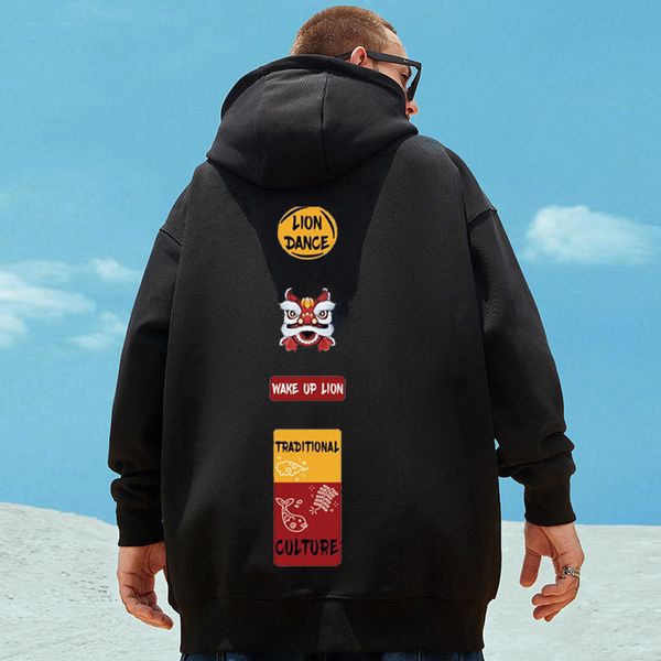 men's hoodies sweatshirts lion dance letter print fleece harajuku fashion y2k hoodie hip hop loose hooded streetwear clothes 230105, Black
men's hoodies sweatshirts lion dance letter print fleece harajuku fashion y2k hoodie hip hop loose hooded streetwear clothes 230105, Black