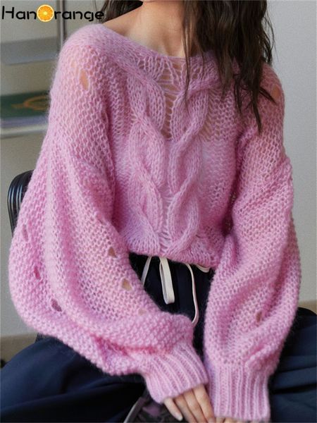 women's sweaters hanorange autumn lazy v neck mohair sweater women hollow twist loose knitted pullover female pink brown apricot 230206, White;black
women's sweaters hanorange autumn lazy v neck mohair sweater women hollow twist loose knitted pullover female pink brown apricot 230206, White;black