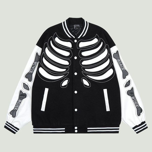 men's jackets hip hop bomber baseball men streetwear harajuku skeleton bones embroidery patchwork oversize casual varsity coats 230105, Black;brown
men's jackets hip hop bomber baseball men streetwear harajuku skeleton bones embroidery patchwork oversize casual varsity coats 230105, Black;brown