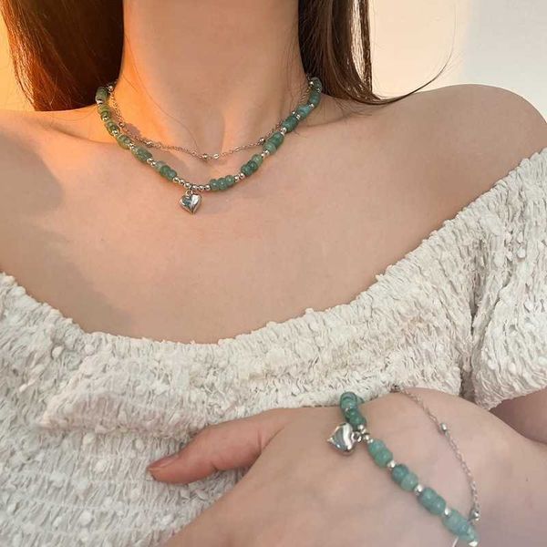necklaces vintage summer green love heart pendant necklace exquisite beads chains choker for women anniversary trendy korean 2022 jewelry 02, Silver
necklaces vintage summer green love heart pendant necklace exquisite beads chains choker for women anniversary trendy korean 2022 jewelry 02, Silver