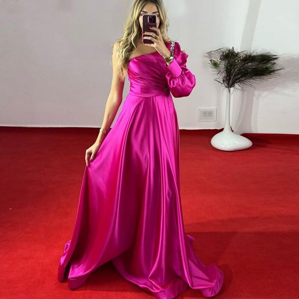 2023 pink satin evening dresses one shoulder long evening gowns pleated a-line formal prom dresses, Black
2023 pink satin evening dresses one shoulder long evening gowns pleated a-line formal prom dresses, Black
