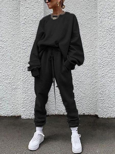 women's two piece pants 2023 fashion loose solid color round neck long sleeve sweatshirts lace up pencil ladies casual sets, White
women's two piece pants 2023 fashion loose solid color round neck long sleeve sweatshirts lace up pencil ladies casual sets, White