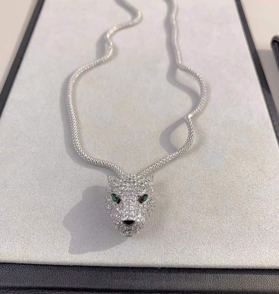 Image of Fashion Hip Hop Leopard Head Pendant Women Men Designer Panthere Jewelry Full Zircon Panther Necklace Green Eye Animal Choker