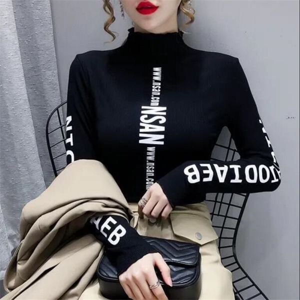 women's t-shirt mid-high-neck bottoming t-shirt elastic inner ride femme tee autumn winter warm letter printing streetwear women', White
women's t-shirt mid-high-neck bottoming t-shirt elastic inner ride femme tee autumn winter warm letter printing streetwear women', White