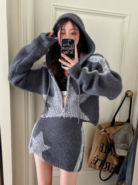 women's knits tees y2k vintage women cropped sweater zip up cardigan 2023 autumn star print jackets hooded knitted skirts casual two pi, White
women's knits tees y2k vintage women cropped sweater zip up cardigan 2023 autumn star print jackets hooded knitted skirts casual two pi, White