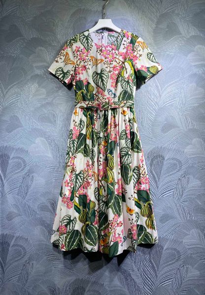 spring 2023 new print dress round neck, Black;gray