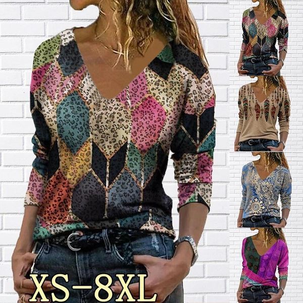 women's tshirt autumn and winter color matching vintage printing long sleeve vneck casual 230206, White
women's tshirt autumn and winter color matching vintage printing long sleeve vneck casual 230206, White