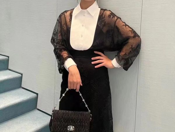 women's blouses & shirts black lace patchwork white lapel luxurious design vintage elegance
women's blouses & shirts black lace patchwork white lapel luxurious design vintage elegance