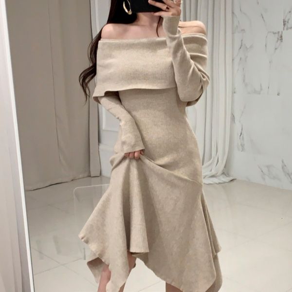 casual dresses vintage slash neck long sleeve ruffle hem sweater dress women slim waist irregular elastic knitted winter 230207, Black;gray
casual dresses vintage slash neck long sleeve ruffle hem sweater dress women slim waist irregular elastic knitted winter 230207, Black;gray