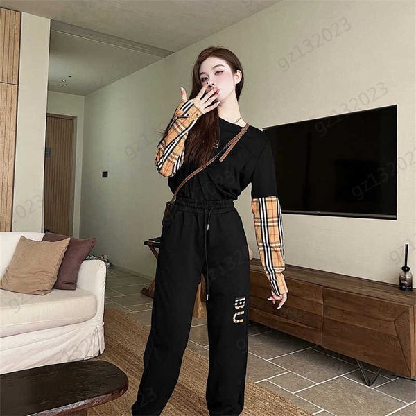 womens clothes two piece pants brand logo print splicing checked long sleeves fake two pieces t-shirt match simple casual sweatpants black t, White
womens clothes two piece pants brand logo print splicing checked long sleeves fake two pieces t-shirt match simple casual sweatpants black t, White