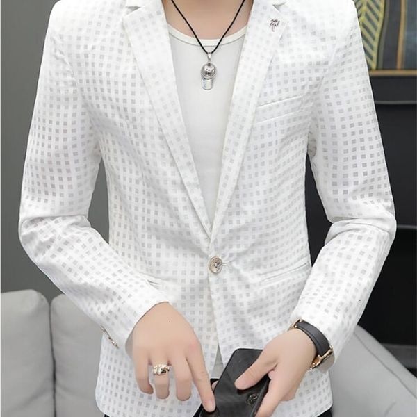 men's suits blazers summer thin hollow suit slim breathable plaid coat blazer 230206, White;black
men's suits blazers summer thin hollow suit slim breathable plaid coat blazer 230206, White;black