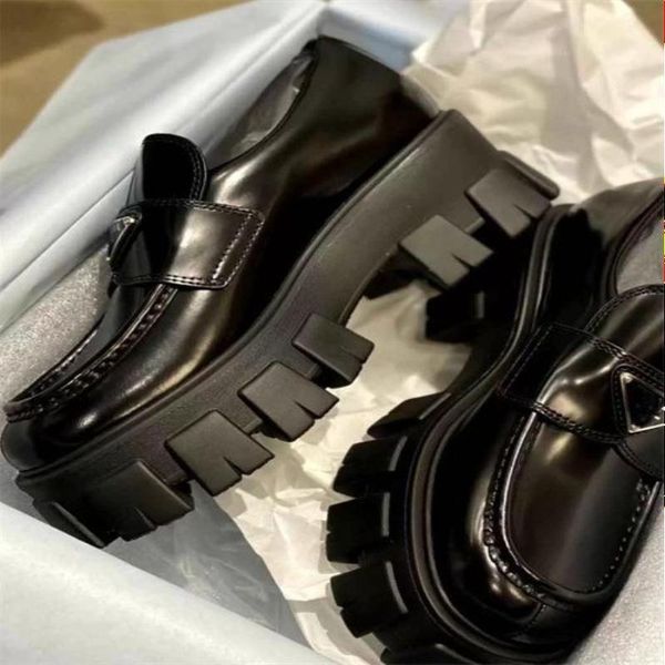 women shoes dress shoe loafers luxury designer brand metal triangle logo monolith brushed leather platform heel pointed round toes with uvqs, Black
women shoes dress shoe loafers luxury designer brand metal triangle logo monolith brushed leather platform heel pointed round toes with uvqs, Black