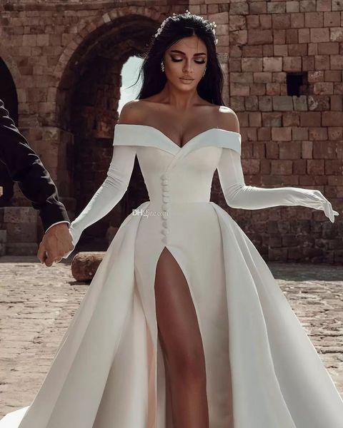 a line wedding dresses graceful 2023 off the shoulder neck bridal gowns with detachable train side split satin vestido de novia2297, White
a line wedding dresses graceful 2023 off the shoulder neck bridal gowns with detachable train side split satin vestido de novia2297, White