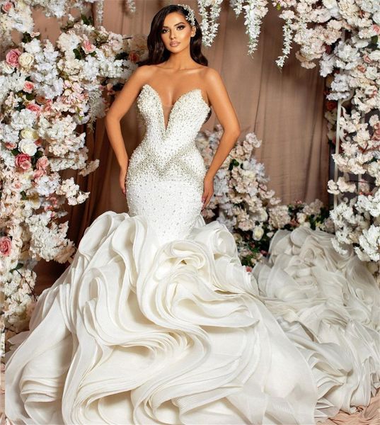 luxury mermaid wedding dress ruffles train organza lace crystal beaded diamonds bridal gown vestidos de novia 2023 custom made robe de maria, White
luxury mermaid wedding dress ruffles train organza lace crystal beaded diamonds bridal gown vestidos de novia 2023 custom made robe de maria, White