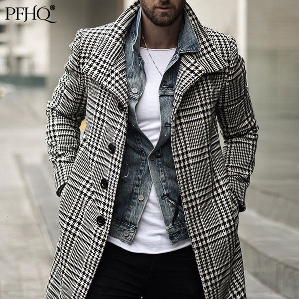 men's wool blends pfhq autumn men's fashion plaid windbreaker casual streetwear overcoat gentleman luxury trench long coat manteau, Black
men's wool blends pfhq autumn men's fashion plaid windbreaker casual streetwear overcoat gentleman luxury trench long coat manteau, Black