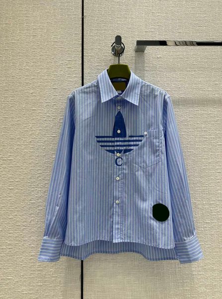 blue stripes blouse shirts breast letter logo printed lapel pocket shirt single row button open irregular hem design loose slim british sty, White
blue stripes blouse shirts breast letter logo printed lapel pocket shirt single row button open irregular hem design loose slim british sty, White