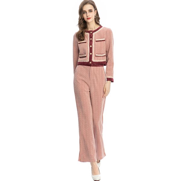 women's runway two piece pants long sleeves single breasted blouses with split pant fashion twinset sets, White
women's runway two piece pants long sleeves single breasted blouses with split pant fashion twinset sets, White