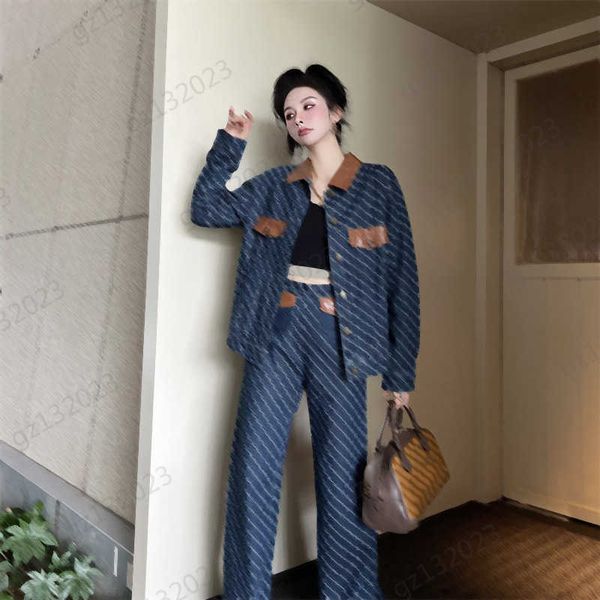 denim two piece pants presbyard jacquard spliced leather lapel long sleeves jacket match loose casual straight pants fashion trend two piece, White
denim two piece pants presbyard jacquard spliced leather lapel long sleeves jacket match loose casual straight pants fashion trend two piece, White