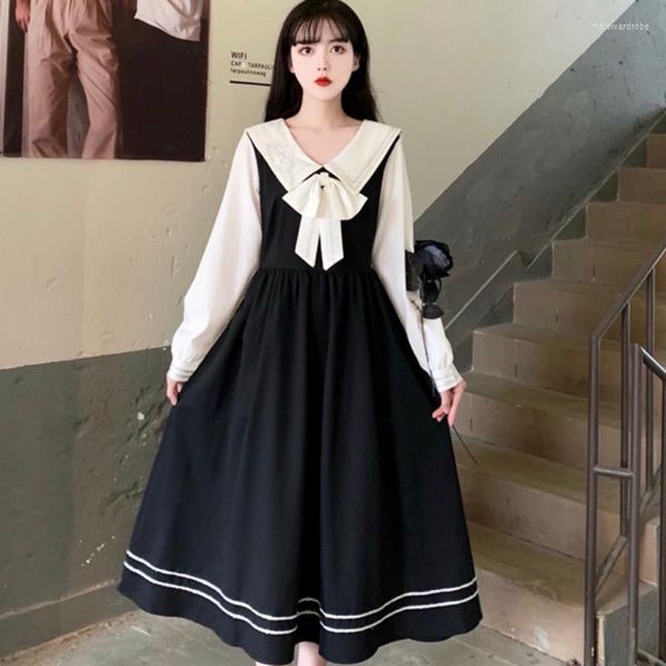 casual dresses autumn oversize dress navy collar embroidery college style design to reduce age pair with bow, Black;gray
casual dresses autumn oversize dress navy collar embroidery college style design to reduce age pair with bow, Black;gray