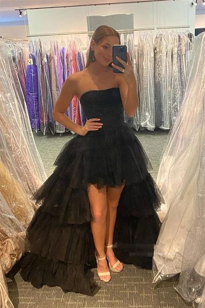 black romantic tulle prom gown party dresses high low long evening formal dress detachable long train graduation dress customized, Black;red
black romantic tulle prom gown party dresses high low long evening formal dress detachable long train graduation dress customized, Black;red